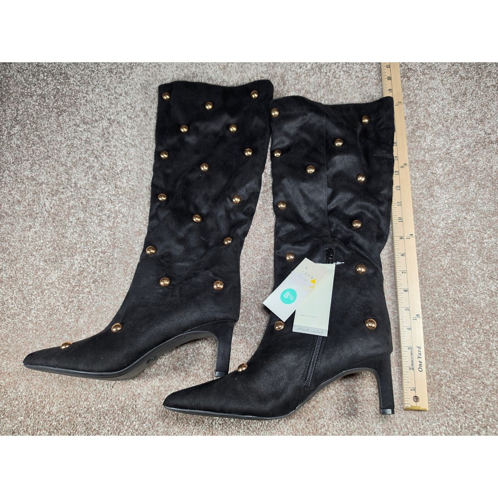 A New Day Womens Black Faux Suede Gold Studded Pointed Toe Tall Boots Size 8.5
